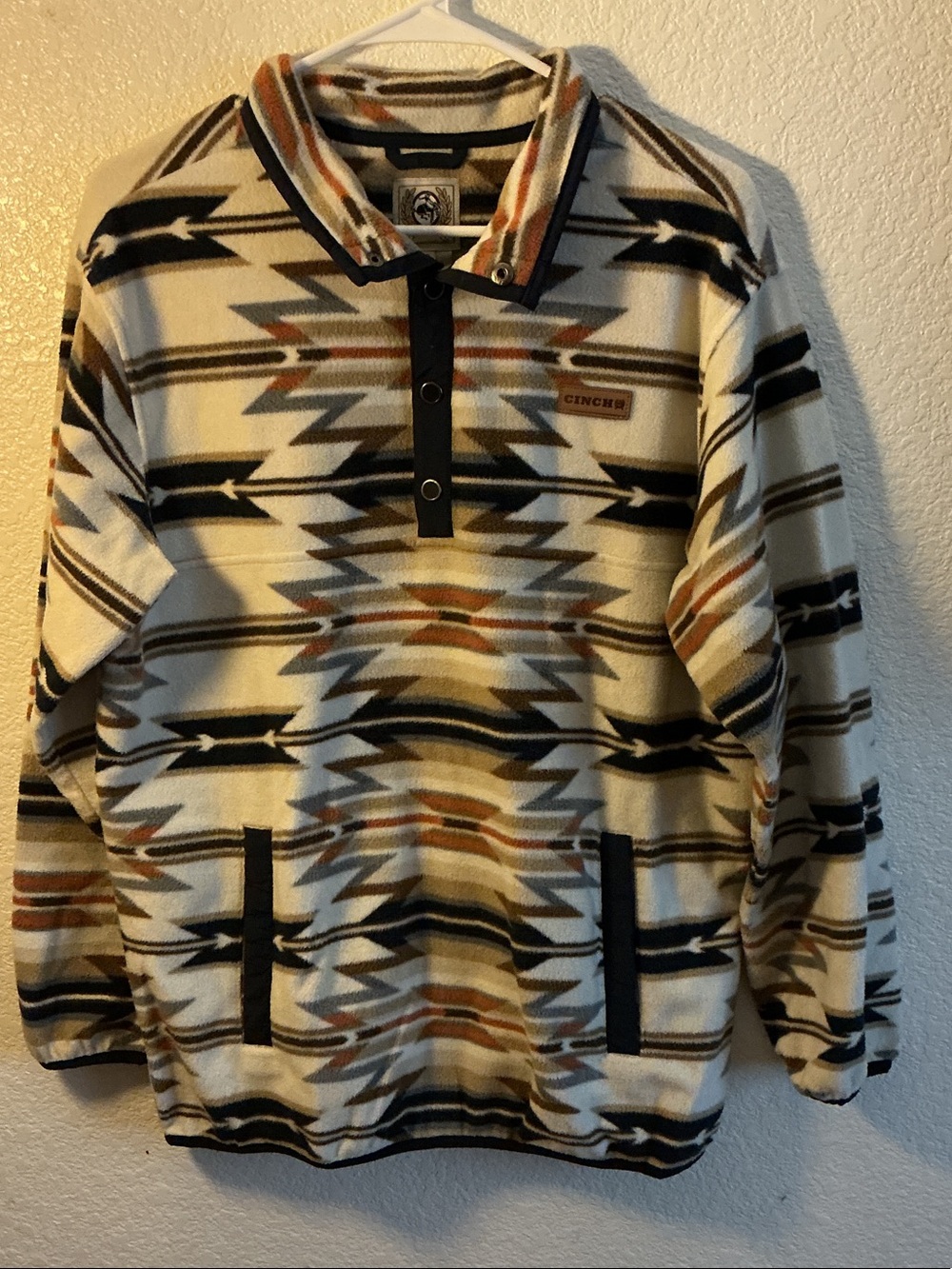 Cinch Men's Cream Aztec Snap-Up Fleece with Black & Tan Accents